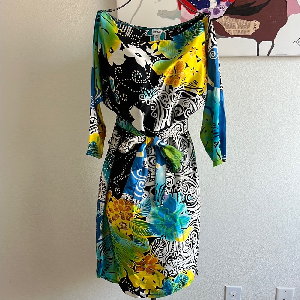 Cache Black and Blue Floral Long Sleeve Dress